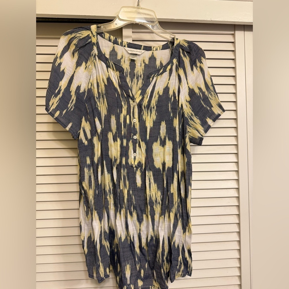 Christopher & Banks Stylish Women's Top in Yellow and Gray Sz L